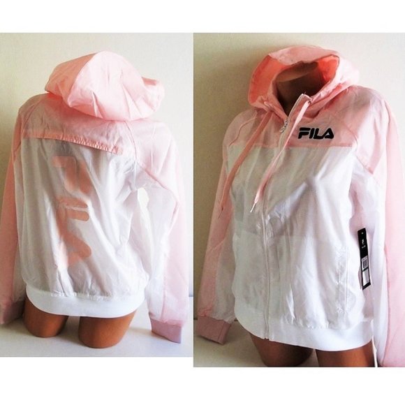 FILA USA Breeze Wind Jacket Hooded Windbreaker Pink White Size L Lightweight - Picture 3 of 10